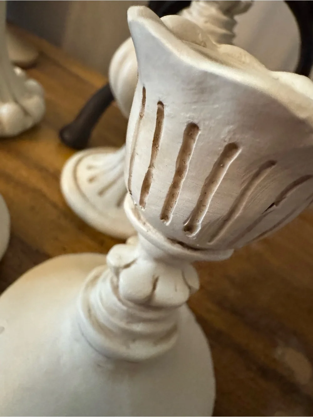 5 Shabby Chic Cream Resin Candlestick Holders French Country Set 1990s Vignette